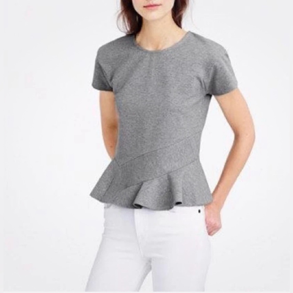 J. Crew Gray Short-Sleeve Peplum Top